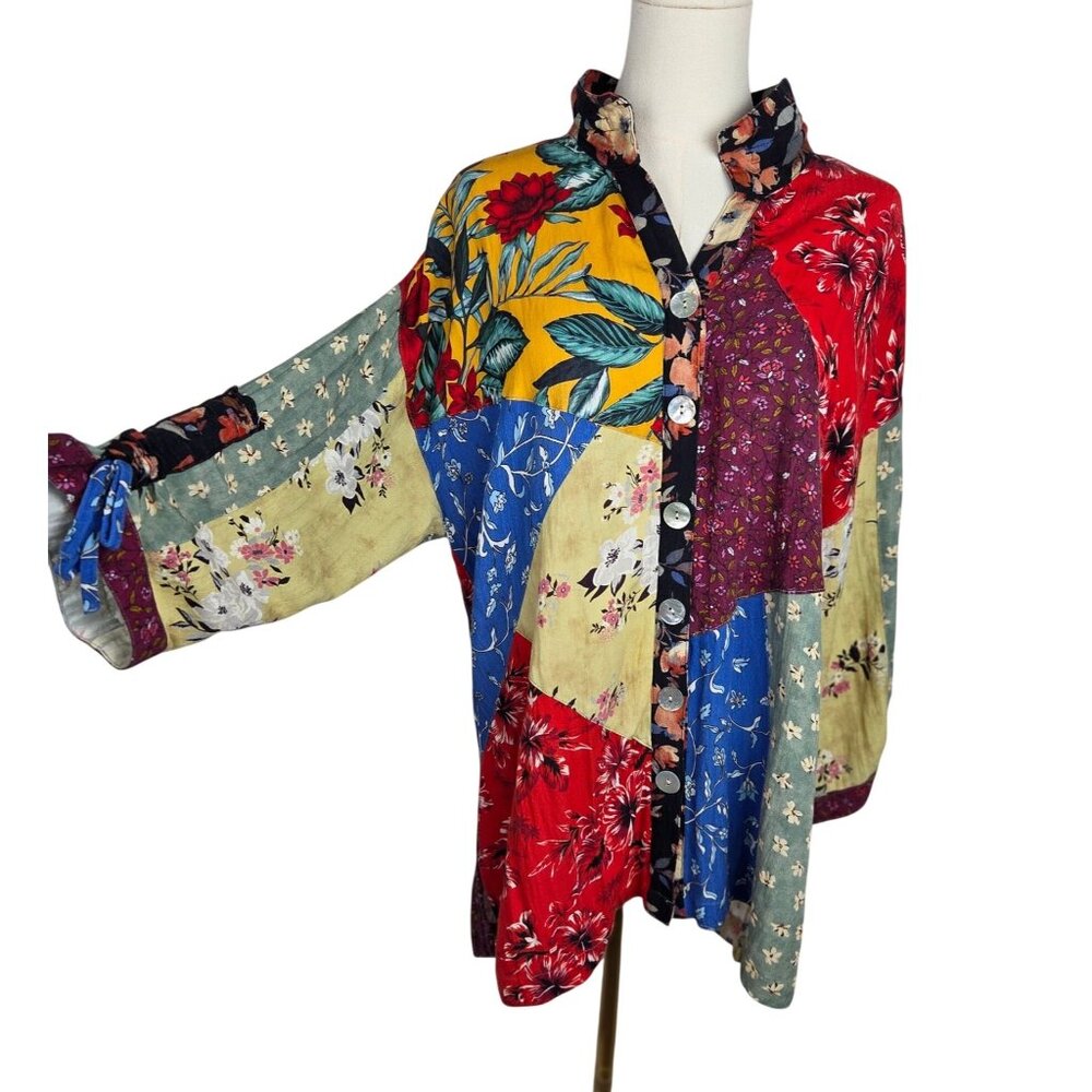 John Mark Tunic Shirt Medium Patchwork Button Dow… - image 3